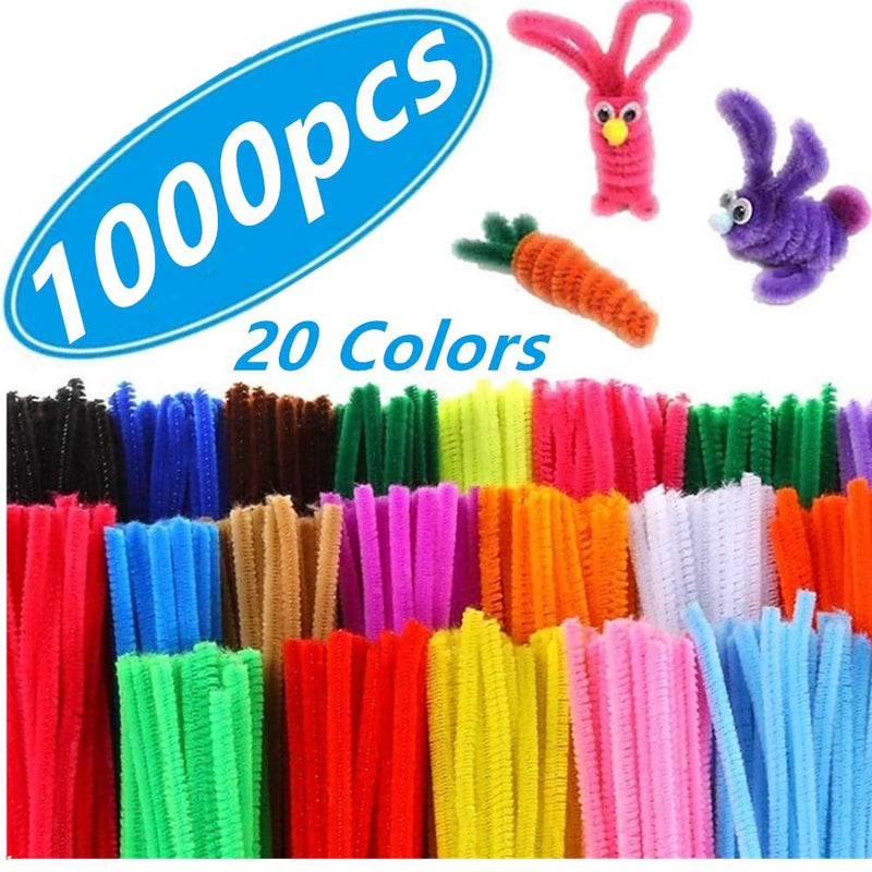 YOMESTE 1,000 Pipe Cleaners in 20 Colors Pipe Cleaners Value Pack of Multicolor Chenille Stems for DIY Arts and Craft Projects and Decorations - 6 mm x 12 inch - Image 1
